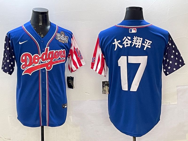 Men Los Angeles Dodgers 17 Ohtani Blue a generation of national flags Joint name 2025 Nike MLB Jersey style 16